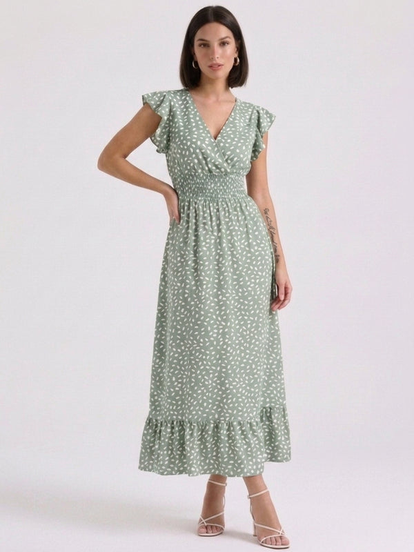 Robe Ceinturée Col V Printemps Été