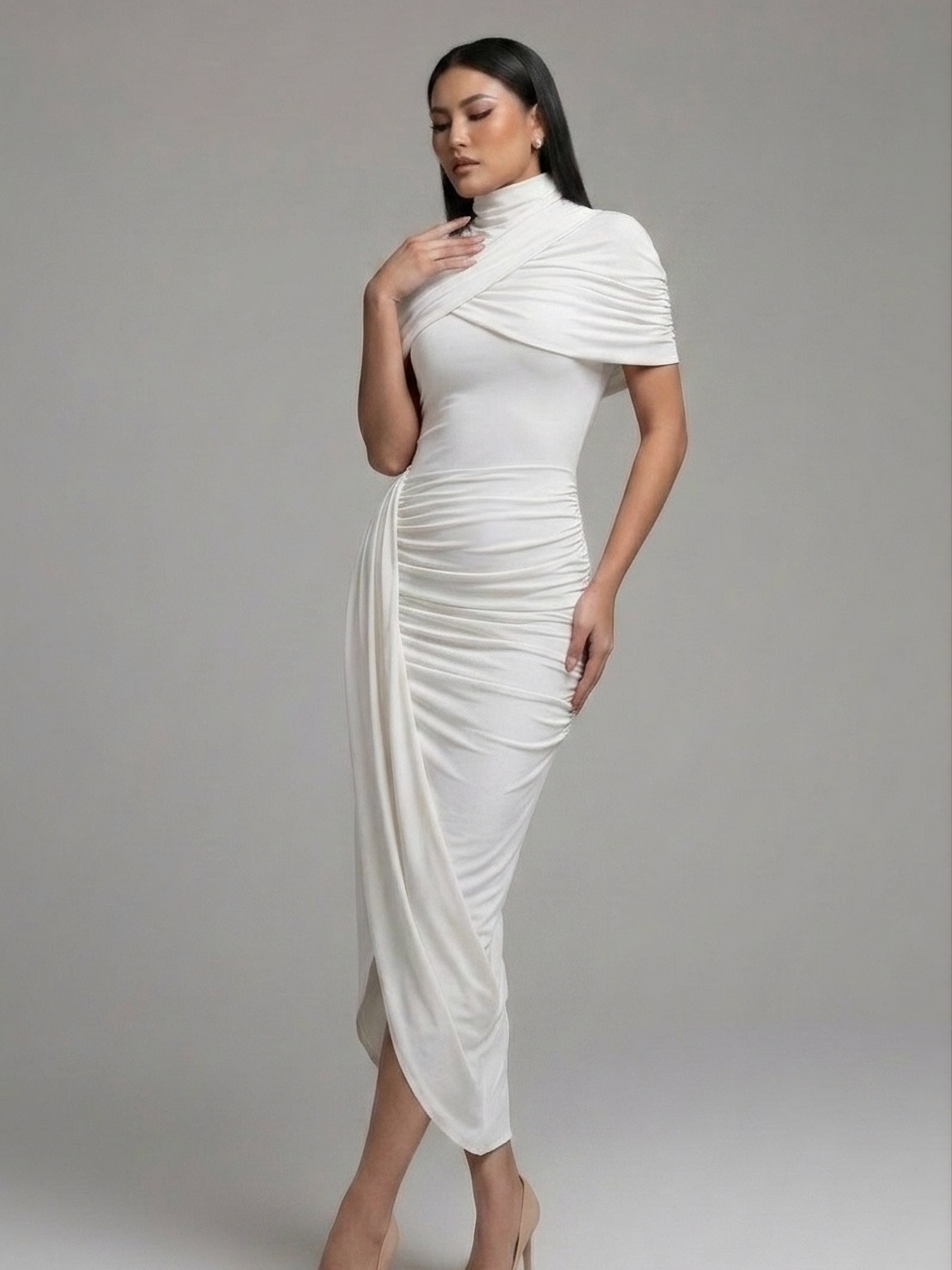 Robe midi drapée dos nu