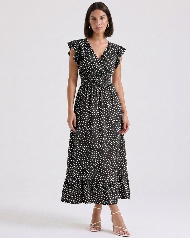 Robe Ceinturée Col V Printemps Été
