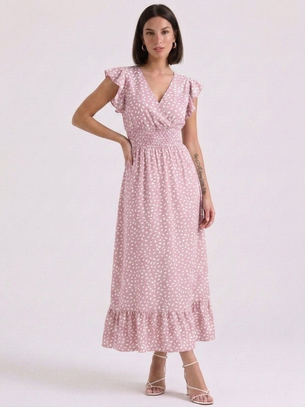 Robe Ceinturée Col V Printemps Été