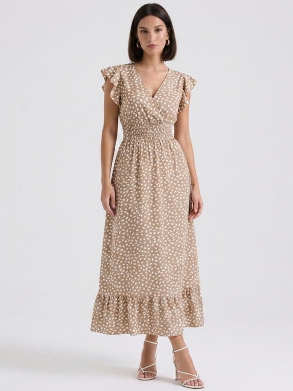 Robe Ceinturée Col V Printemps Été