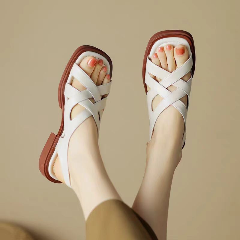 Woven Strap Crossed Sandals