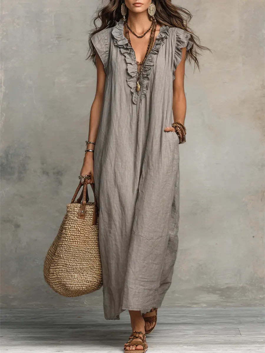 Casual V-Neck Lotus Skirt