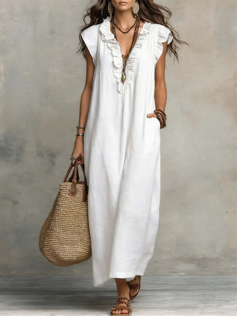 Casual V-Neck Lotus Skirt