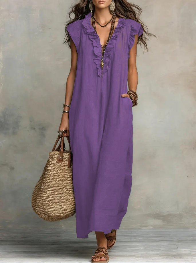 Casual V-Neck Lotus Skirt